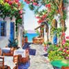 Diamond Painting Grieks Restaurantje voorbeeldafbeelding van het volledige ontwerp
