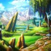 Diamond Painting Groen Landschap HP Design voorbeeldafbeelding van het volledige ontwerp