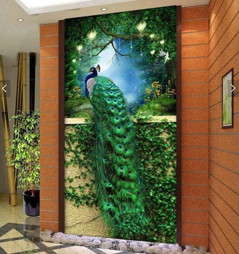 Diamond Painting Groene Pauw Groot Formaat voorbeeldafbeelding van het volledige ontwerp