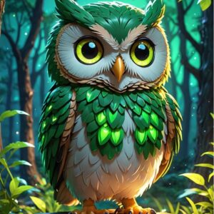 Diamond Painting Groene Uil voorbeeldafbeelding van het volledige ontwerp