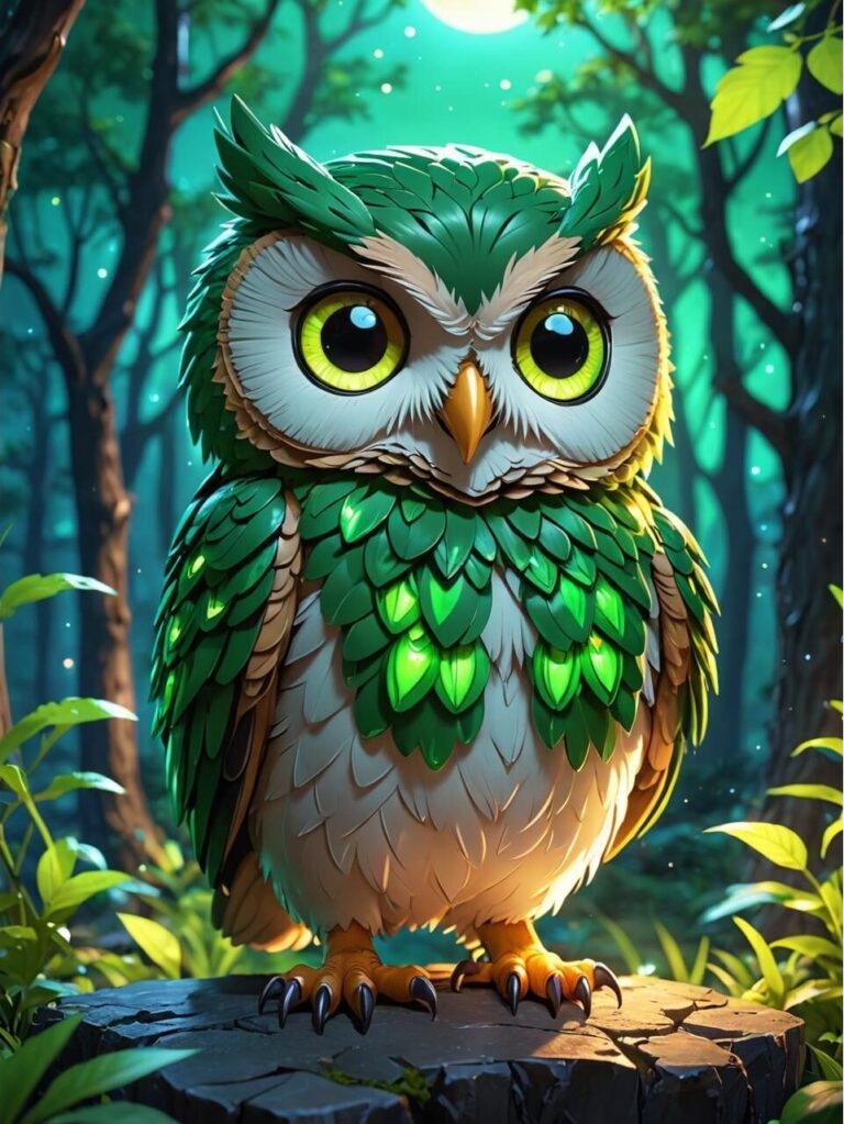 Diamond Painting Groene Uil voorbeeldafbeelding van het volledige ontwerp