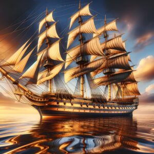 Diamond Painting Groot Schip In Stil Water voorbeeldafbeelding van het volledige ontwerp