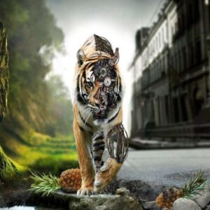 Diamond Painting Half Tijger Robot voorbeeldafbeelding van het volledige ontwerp