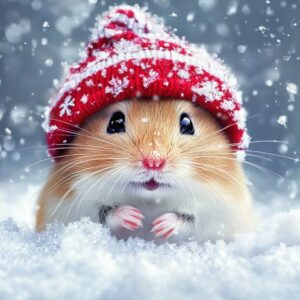 Diamond Painting Hamster in de sneeuw voorbeeldafbeelding van het volledige ontwerp