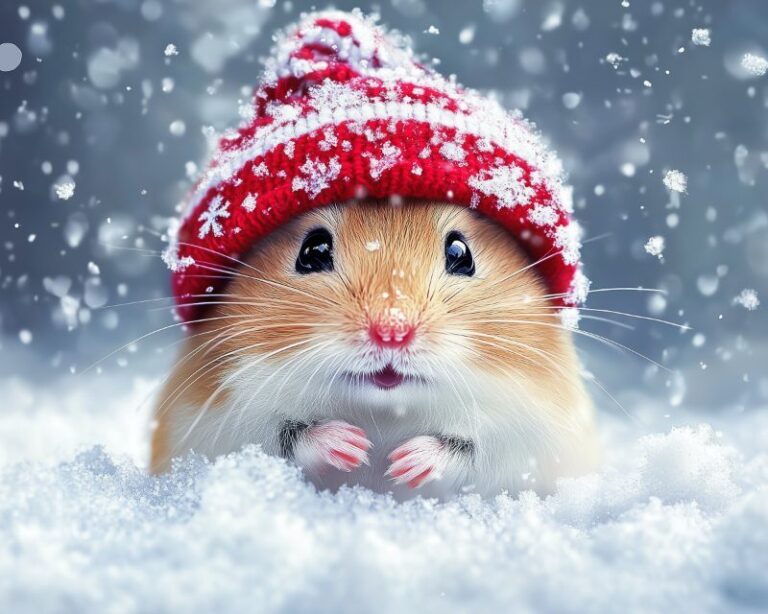 Diamond Painting Hamster in de sneeuw voorbeeldafbeelding van het volledige ontwerp