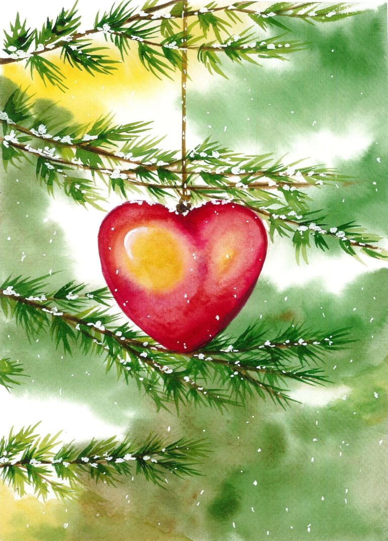 Diamond Painting Hart Op Kerstboom voorbeeldafbeelding van het volledige ontwerp
