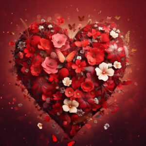 Diamond Painting Hart met bloemen voorbeeldafbeelding van het volledige ontwerp