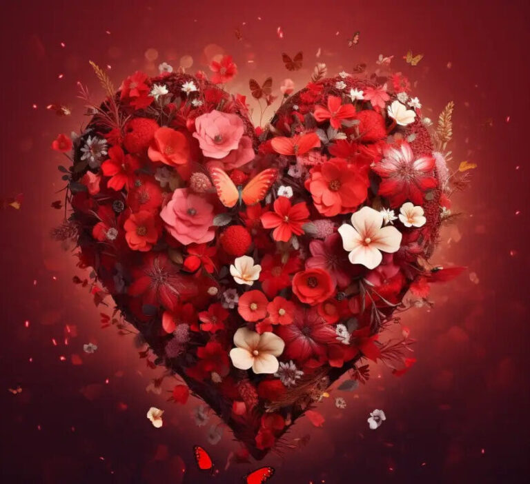 Diamond Painting Hart met bloemen voorbeeldafbeelding van het volledige ontwerp