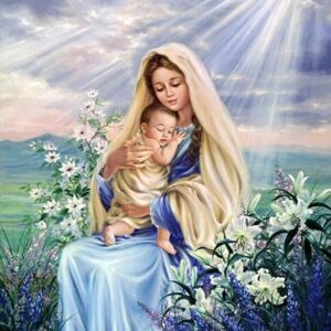 Diamond Painting Heilige Maria & Kind voorbeeldafbeelding van het volledige ontwerp