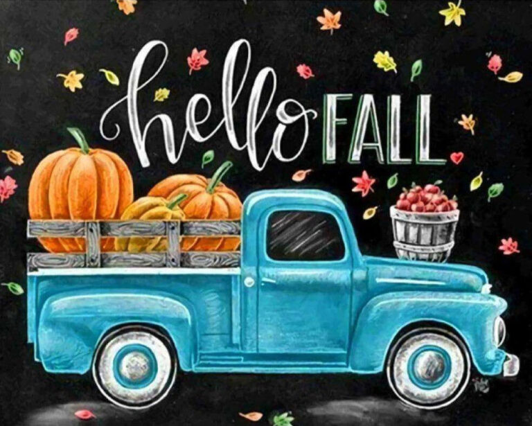 Diamond Painting Hello Fall voorbeeldafbeelding van het volledige ontwerp
