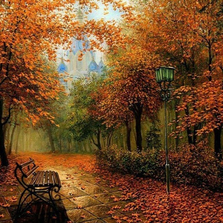 Diamond Painting - Herfstpark met wandelpad voorbeeldafbeelding van het volledige ontwerp
