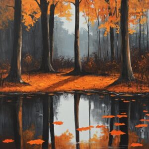 Diamond Painting Herfst Bomen reflectie voorbeeldafbeelding van het volledige ontwerp