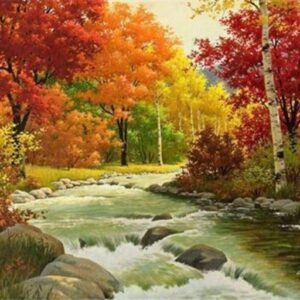 Diamond Painting Herfst Water voorbeeldafbeelding van het volledige ontwerp