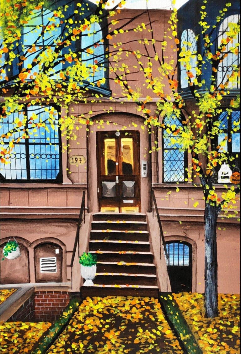 Diamond Painting Herfstbladeren Op De Trap voorbeeldafbeelding van het volledige ontwerp