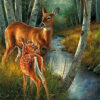 Diamond Painting - Hinde met jong in het bos voorbeeldafbeelding van het volledige ontwerp