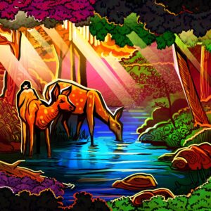 Diamond Painting Hert In De Jungle HP Design voorbeeldafbeelding van het volledige ontwerp