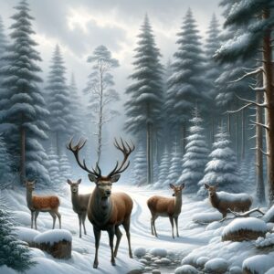 Diamond Painting Herten In De Sneeuw voorbeeldafbeelding van het volledige ontwerp