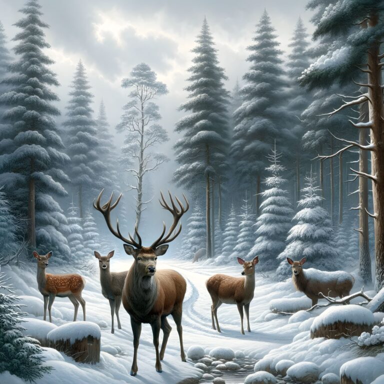 Diamond Painting Herten In De Sneeuw voorbeeldafbeelding van het volledige ontwerp