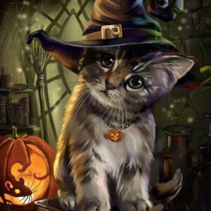 Diamond Painting Het Halloween Katje voorbeeldafbeelding van het volledige ontwerp
