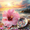Diamond Painting Hibiscusbloem & schelp voorbeeldafbeelding van het volledige ontwerp