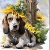 Diamond Painting Hond Met Zonnebloem voorbeeldafbeelding van het volledige ontwerp
