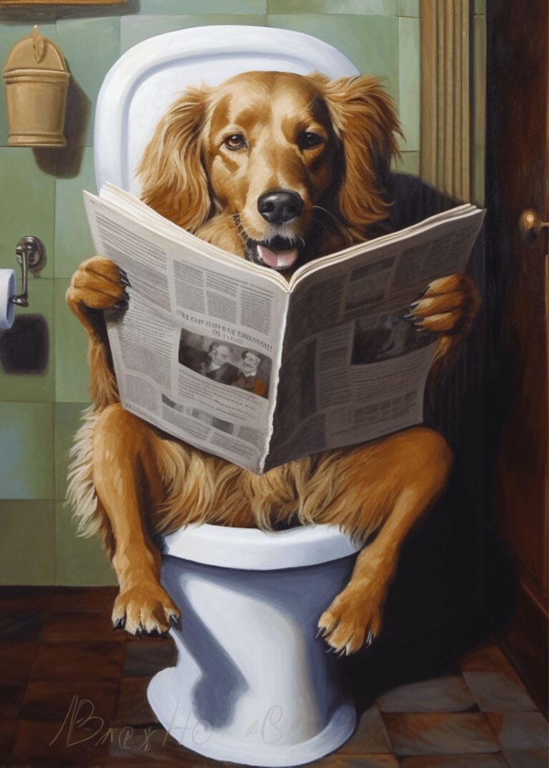 Diamond Painting Hond Op De WC voorbeeldafbeelding van het volledige ontwerp