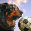 Diamond Painting Hond met voetbal voorbeeldafbeelding van het volledige ontwerp