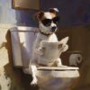 Diamond Painting Hond op toilet voorbeeldafbeelding van het volledige ontwerp