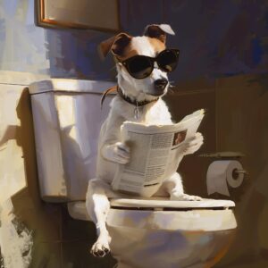Diamond Painting Hond op toilet voorbeeldafbeelding van het volledige ontwerp