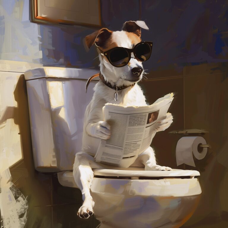 Diamond Painting Hond op toilet voorbeeldafbeelding van het volledige ontwerp