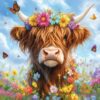 Diamond Painting Hooglander met bloemen voorbeeldafbeelding van het volledige ontwerp