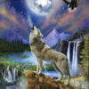 Diamond Painting - Huilende wolf bij maan en waterval voorbeeldafbeelding van het volledige ontwerp