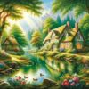 Diamond Painting Huis In Bos voorbeeldafbeelding van het volledige ontwerp