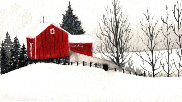 Diamond Painting Huis In Sneeuwland voorbeeldafbeelding van het volledige ontwerp