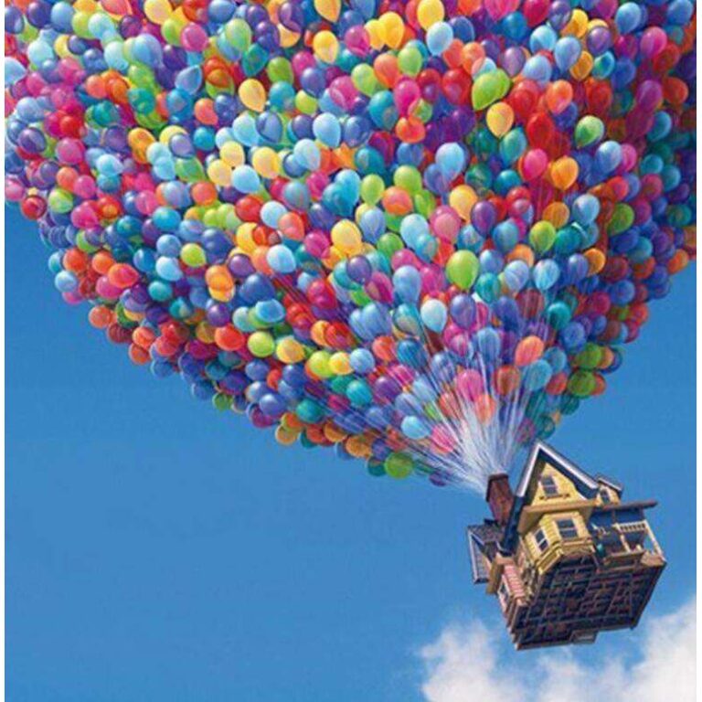 Diamond Painting Huis Met Ballonnen voorbeeldafbeelding van het volledige ontwerp