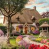 Diamond Painting Huis Rieten Dak Bloementuin voorbeeldafbeelding van het volledige ontwerp