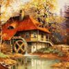 Diamond Painting - Watermolenhuis in de herfst voorbeeldafbeelding van het volledige ontwerp