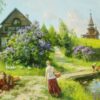 Diamond Painting - Huisje aan het water in de lente voorbeeldafbeelding van het volledige ontwerp