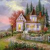 Diamond Painting - Victoriaans huisje bij avondlicht voorbeeldafbeelding van het volledige ontwerp
