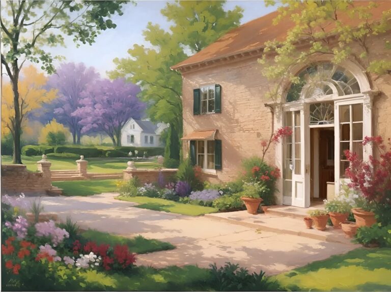 Diamond Painting Huisje Met Bloemen voorbeeldafbeelding van het volledige ontwerp