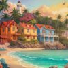 Diamond Painting Huizen aan het strand voorbeeldafbeelding van het volledige ontwerp