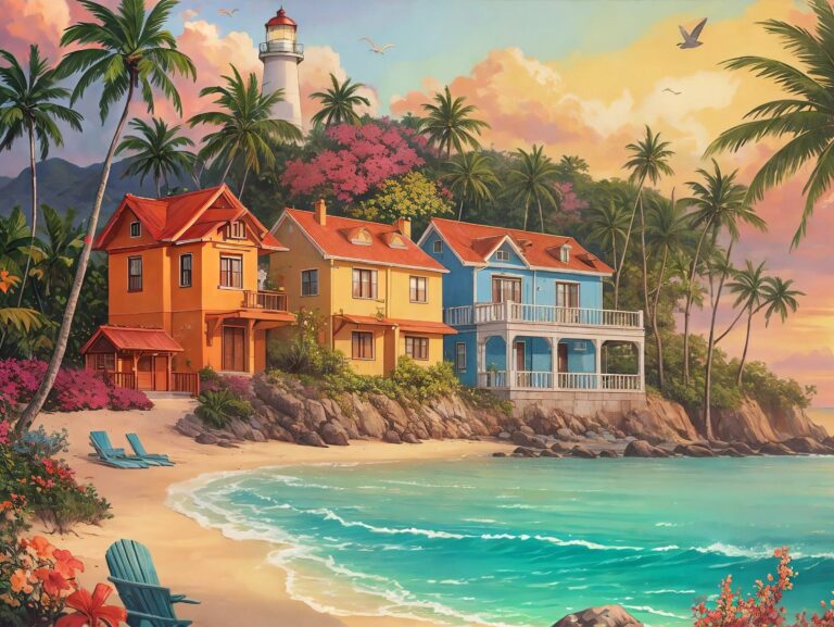 Diamond Painting Huizen aan het strand voorbeeldafbeelding van het volledige ontwerp
