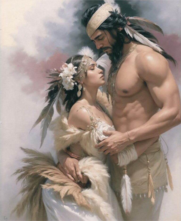 Diamond Painting Indianen Koppel voorbeeldafbeelding van het volledige ontwerp