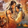 Diamond Painting Indianen Koppel Dieren voorbeeldafbeelding van het volledige ontwerp