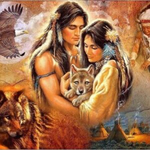 Diamond Painting Indianen Koppel Dieren voorbeeldafbeelding van het volledige ontwerp