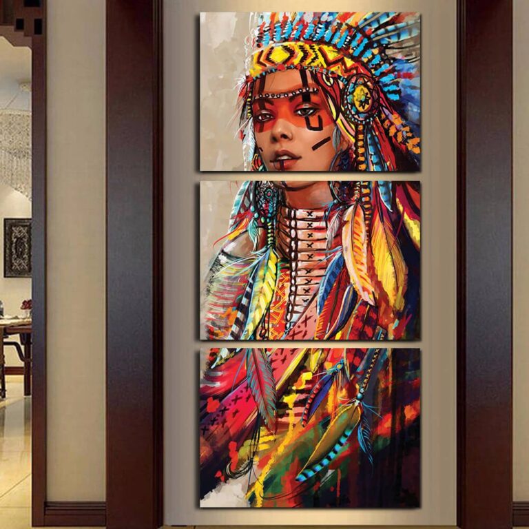 Diamond Painting Indianen Vrouw Drie Luiken voorbeeldafbeelding van het volledige ontwerp