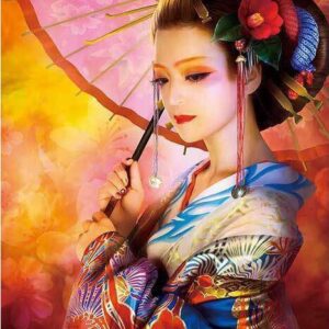 Diamond Painting Japanse Dame voorbeeldafbeelding van het volledige ontwerp