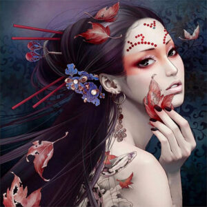 Diamond Painting Japanse Vrouw voorbeeldafbeelding van het volledige ontwerp