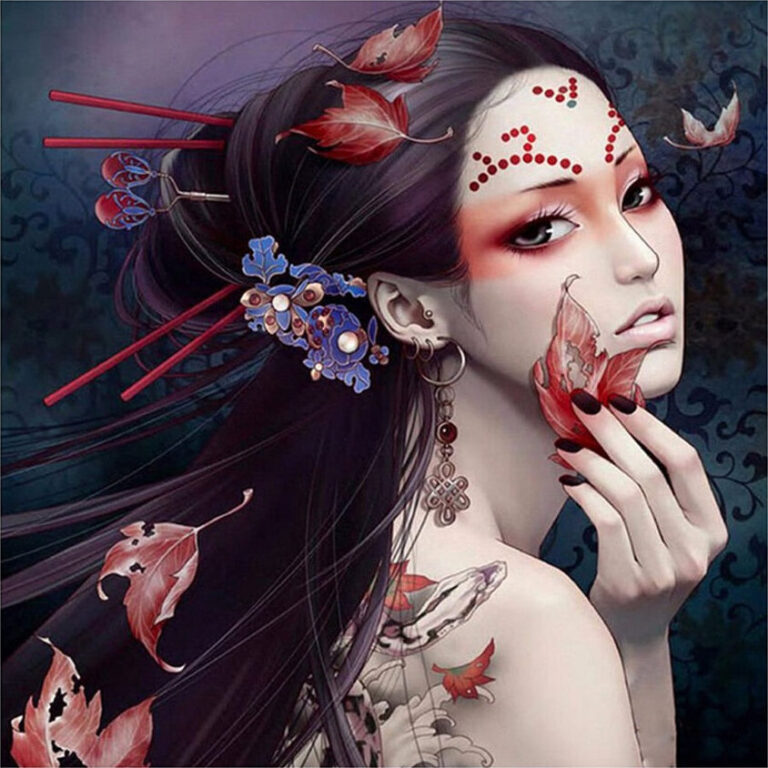 Diamond Painting Japanse Vrouw voorbeeldafbeelding van het volledige ontwerp