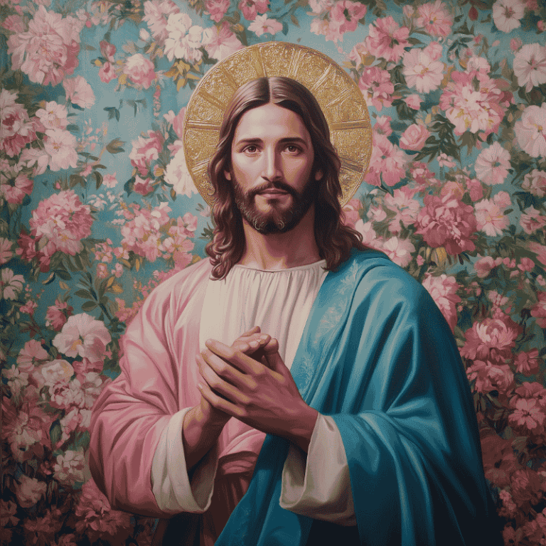 Diamond Painting Jezus met bloemen voorbeeldafbeelding van het volledige ontwerp